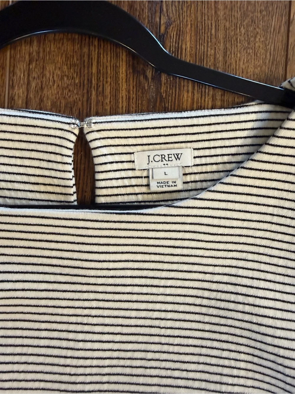 J. Crew Cream and Black Striped Shift Dress